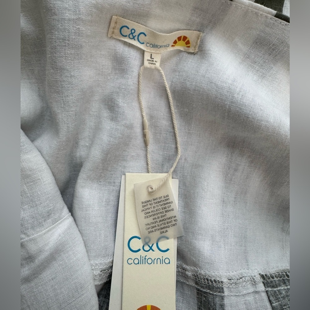 NWT C&C California Linen Blend Striped Jumpsuit Green & White Large‎ 89r01027t - Picture 16 of 16